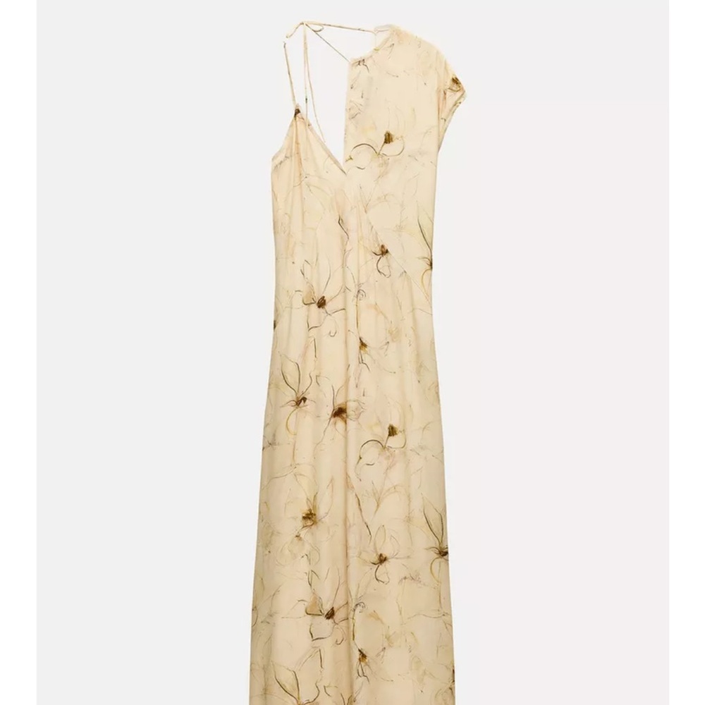 Zara One Shoulder Floral Cream Dress